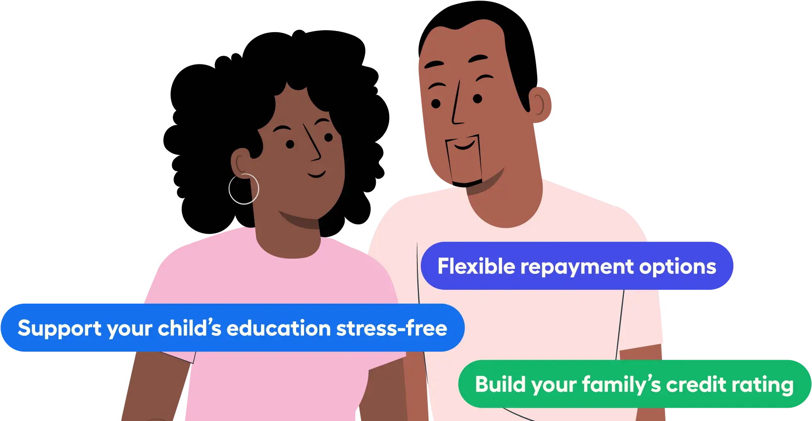 Parents and children showing affordable tuition credit for private school education